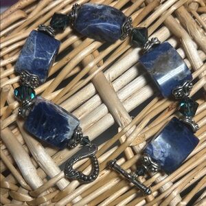Natural Blue Sodalite Stone & Crystal Beaded Bracelet
